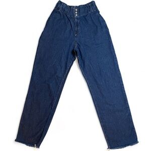 ZARA Denim Jeans Paper Bag Raw Hem size 2 Elastic Baggy High‎ Rise Summer Fall